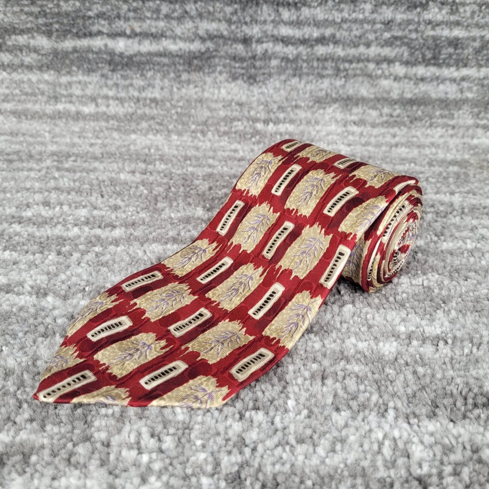 Robert Talbott Vintage Men's Necktie Burgundy Tan Geometric Made‎ in USA